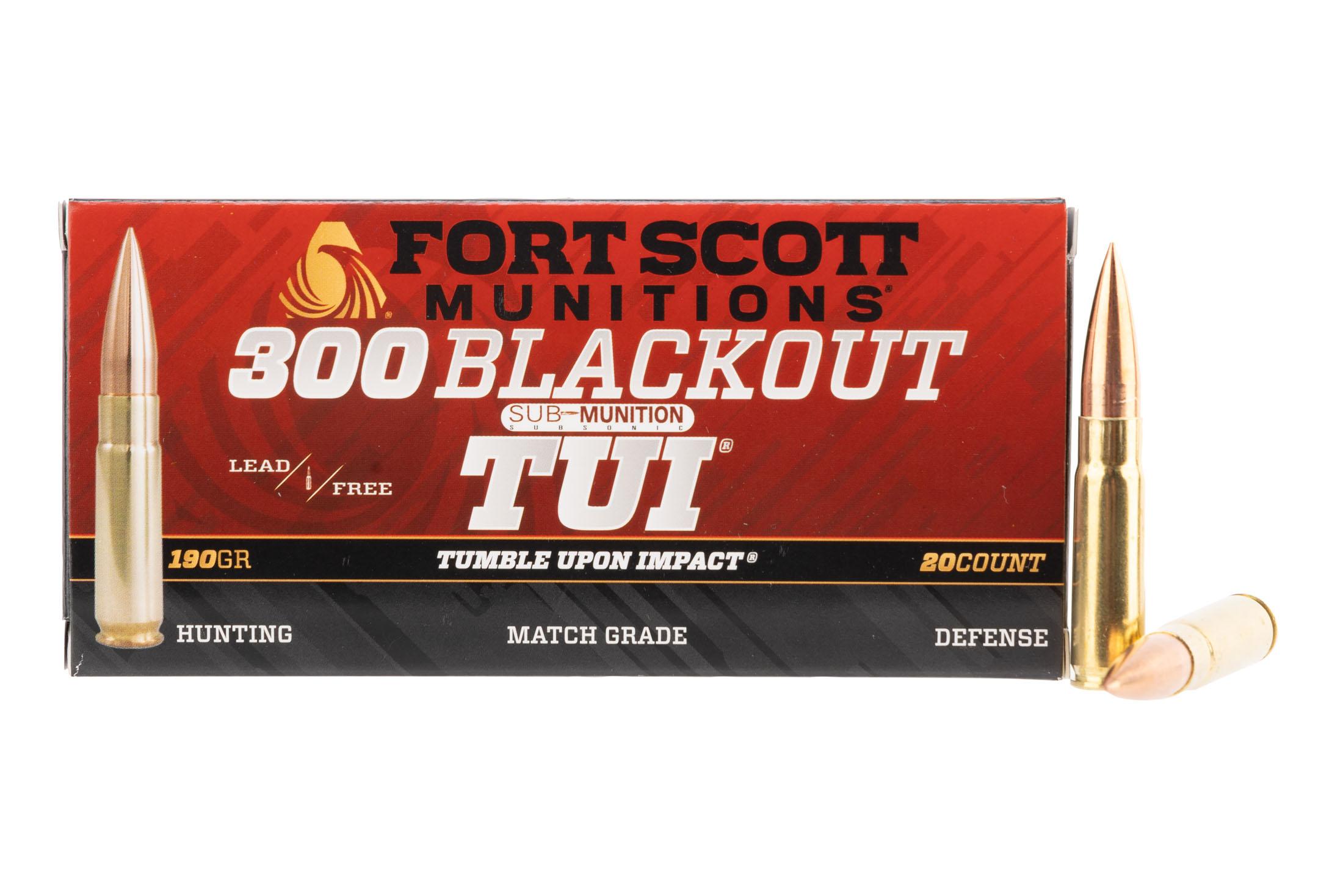 Fort Scott Munitions 300190SCVSS Tumble Upon Impact (TUI) 300Blackout 190gr Solid Copper Spun 20 Per Box/25 Case Centerfire, Rifle Ammunition